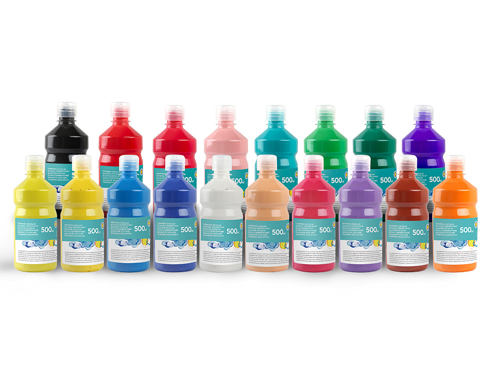 GOUACHE SCOLAIRE LIDERPAPEL LIQUIDE LAVABLE FERMETURE SCURIT BRILLANTE COLORIS BLEU FLACON 500ML
