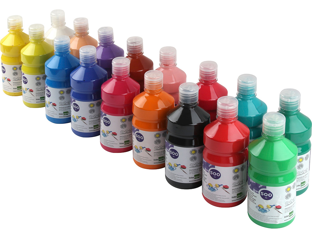 GOUACHE SCOLAIRE LIDERPAPEL LIQUIDE LAVABLE FERMETURE SCURIT BRILLANTE COLORIS VERT FLACON 500ML