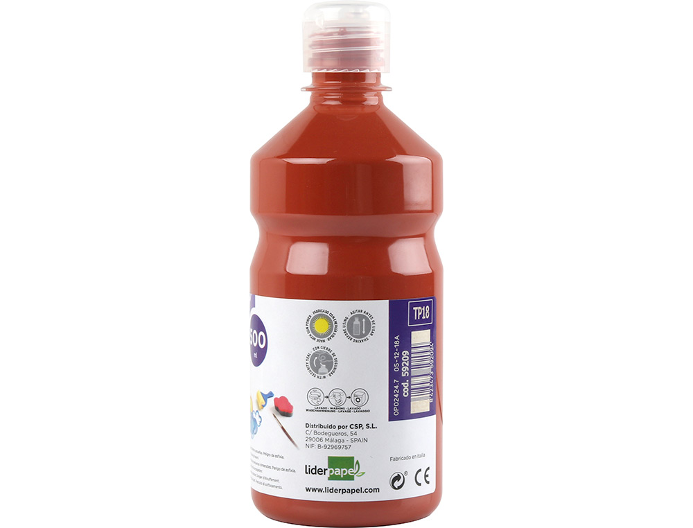 GOUACHE SCOLAIRE LIDERPAPEL LIQUIDE LAVABLE FERMETURE SCURIT BRILLANTE COLORIS MARRON FLACON 500ML