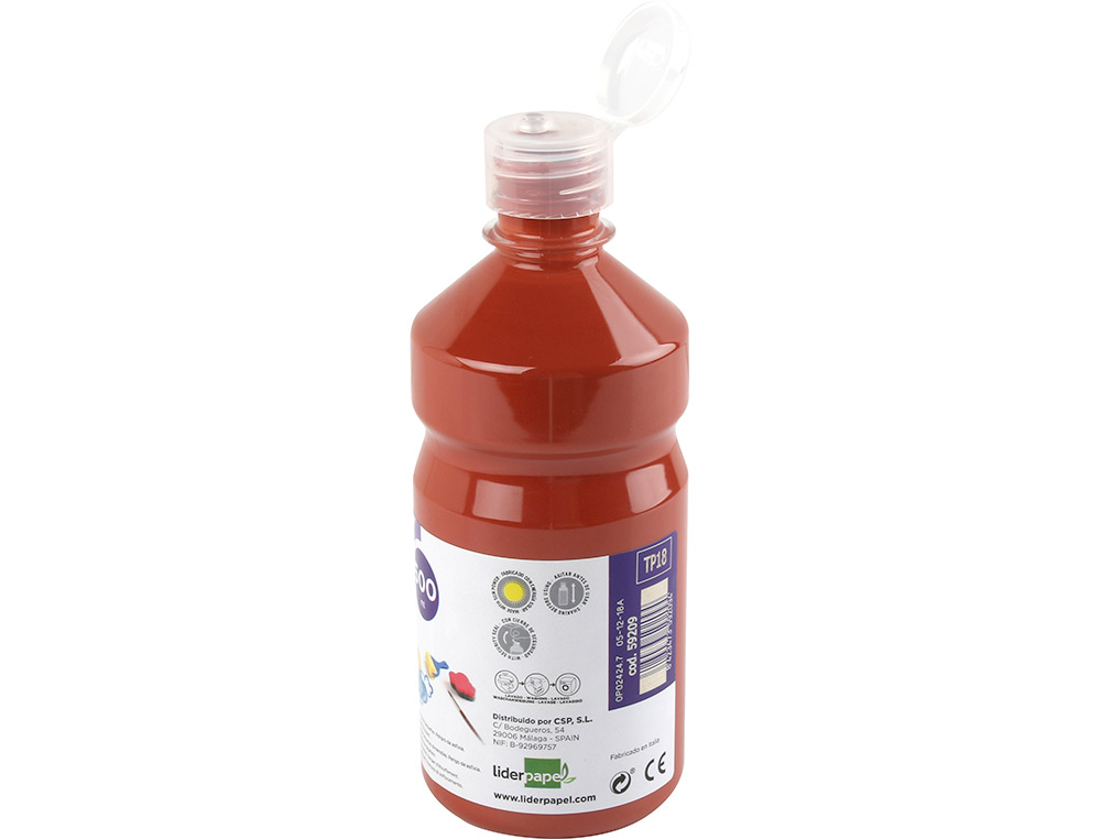 GOUACHE SCOLAIRE LIDERPAPEL LIQUIDE LAVABLE FERMETURE SCURIT BRILLANTE COLORIS MARRON FLACON 500ML