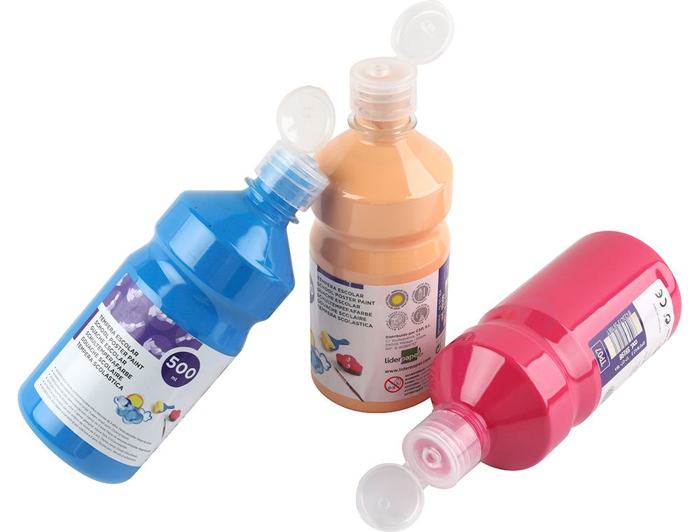 GOUACHE SCOLAIRE LIDERPAPEL LIQUIDE LAVABLE FERMETURE SCURIT BRILLANTE COLORIS NOIR FLACON 500ML