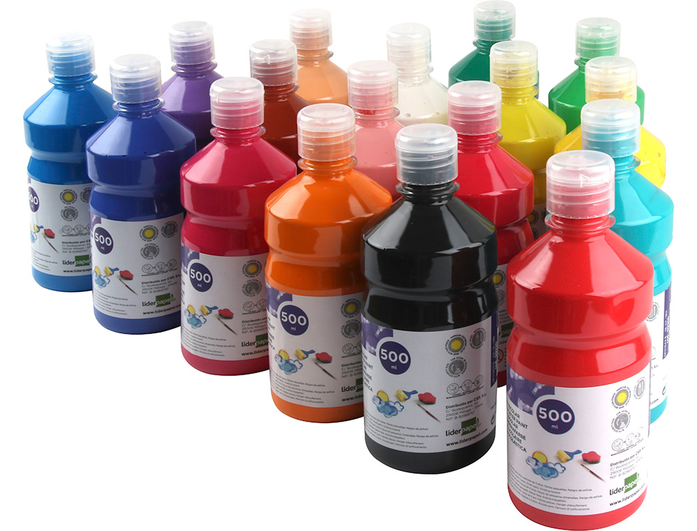 GOUACHE SCOLAIRE LIDERPAPEL LIQUIDE LAVABLE FERMETURE SCURIT BRILLANTE COLORIS NOIR FLACON 500ML