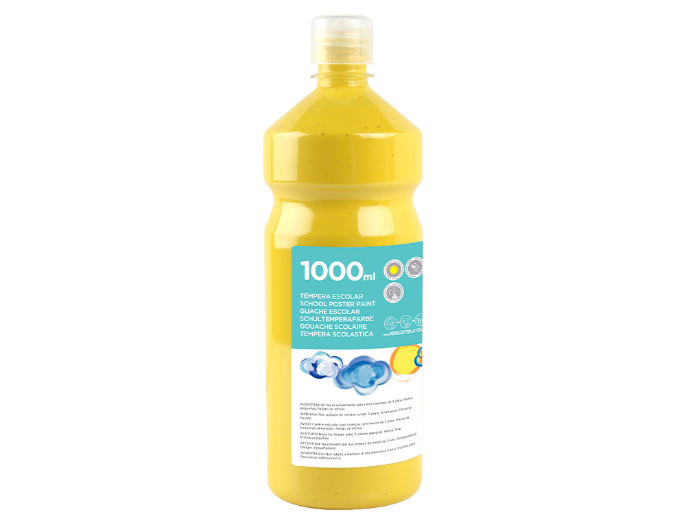 GOUACHE SCOLAIRE LIDERPAPEL LIQUIDE LAVABLE FERMETURE SCURIT BRILLANTE COLORIS JAUNE FLACON 1000ML