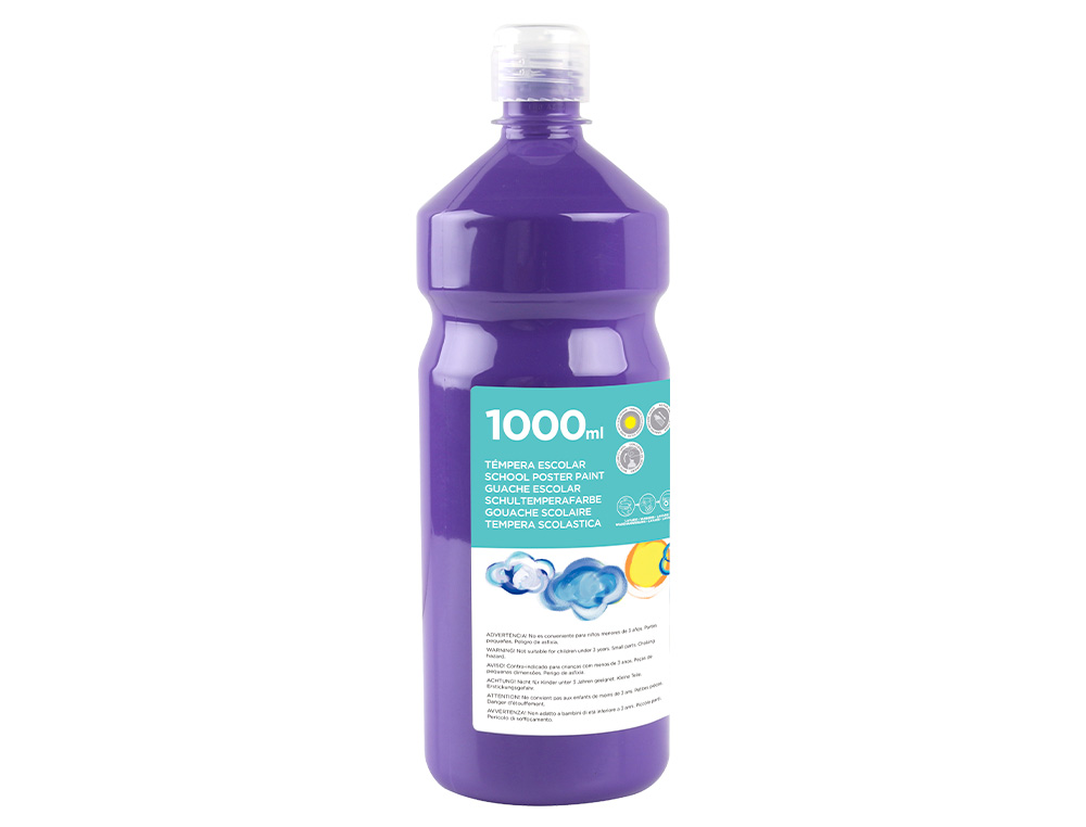 GOUACHE SCOLAIRE LIDERPAPEL LIQUIDE LAVABLE FERMETURE SCURIT BRILLANTE COLORIS VIOLET FLACON 1000ML