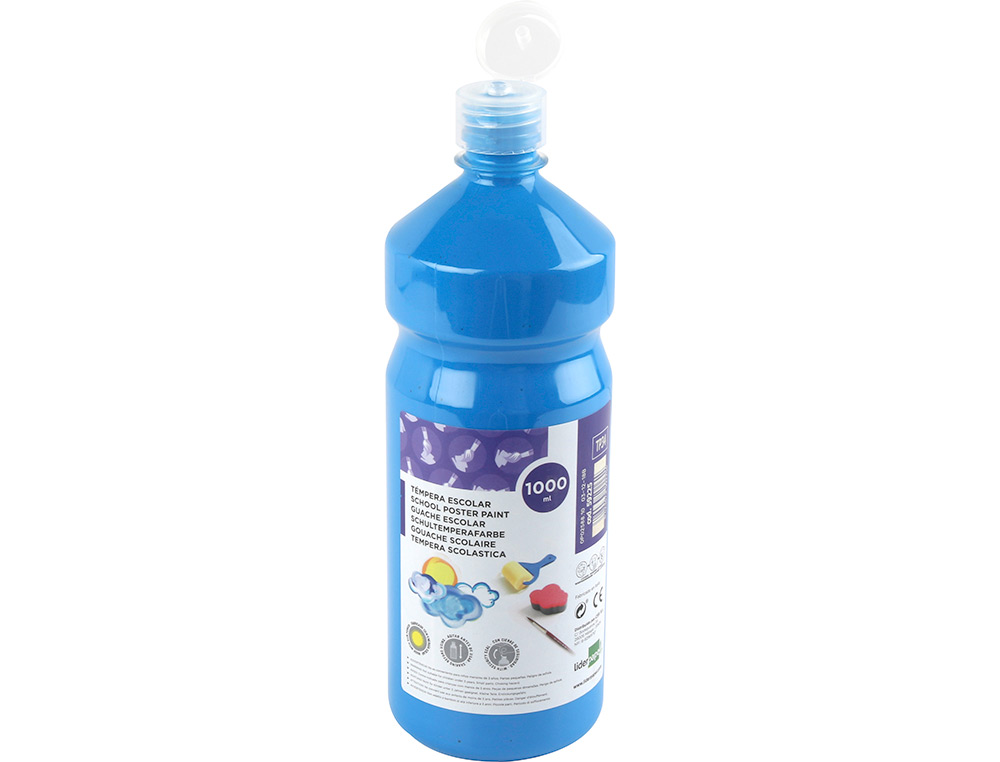 GOUACHE SCOLAIRE LIDERPAPEL LIQUIDE LAVABLE FERMETURE SCURIT BRILLANTE COLORIS BLEU FLACON 1000ML