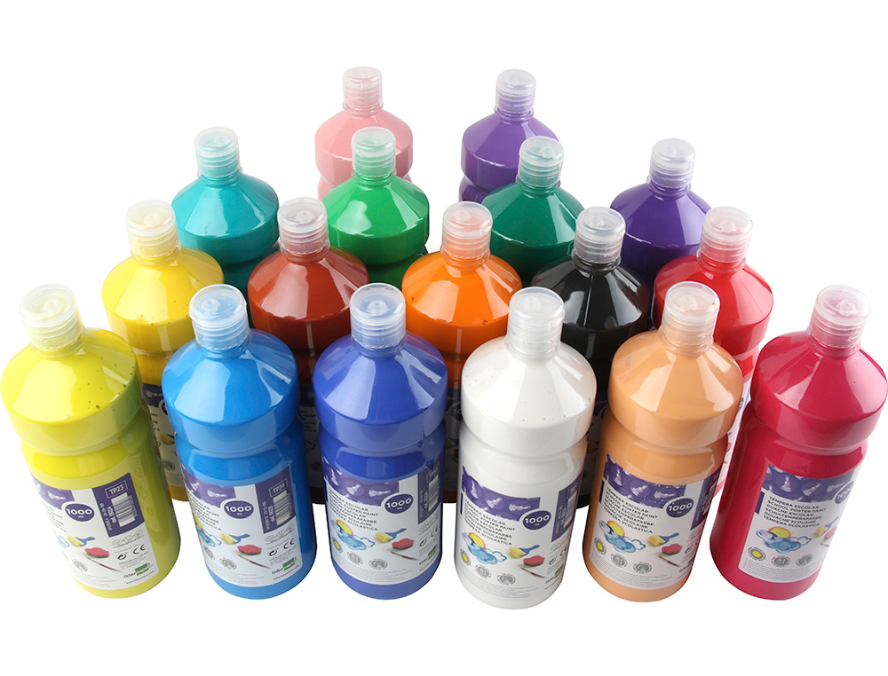 GOUACHE SCOLAIRE LIDERPAPEL LIQUIDE LAVABLE FERMETURE SCURIT BRILLANTE COLORIS BLEU FLACON 1000ML
