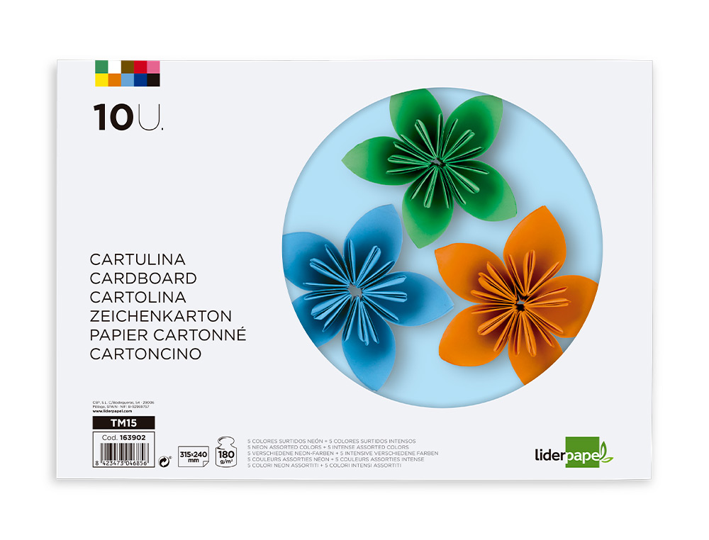 BLOC PAPIER DESSIN LIDERPAPEL 240X315MM 180G/M2 10F 5       COLORIS NEON + 5 COLORIS      INTENSES ASSORTIS