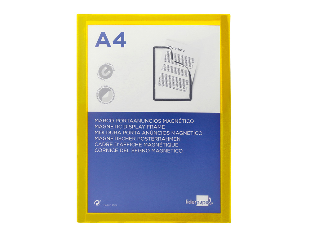CADRE AFFICHAGE LIDERPAPEL MURAL MAGNETIQUE A4 DOS       ADHESIF REPOSITIONNABLE       COLORIS JAUNE