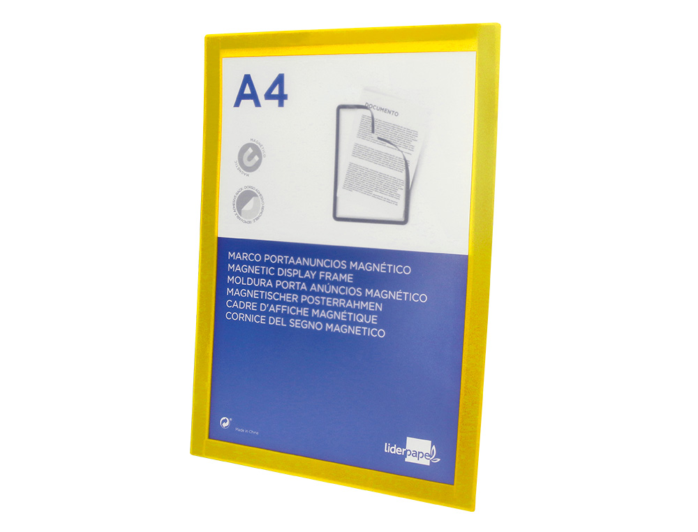 CADRE AFFICHAGE LIDERPAPEL MURAL MAGNETIQUE A4 DOS       ADHESIF REPOSITIONNABLE       COLORIS JAUNE