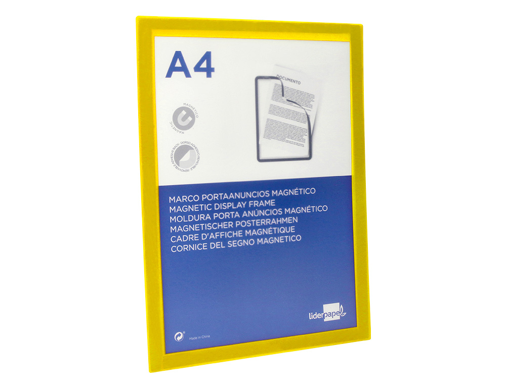 CADRE AFFICHAGE LIDERPAPEL MURAL MAGNETIQUE A4 DOS       ADHESIF REPOSITIONNABLE       COLORIS JAUNE