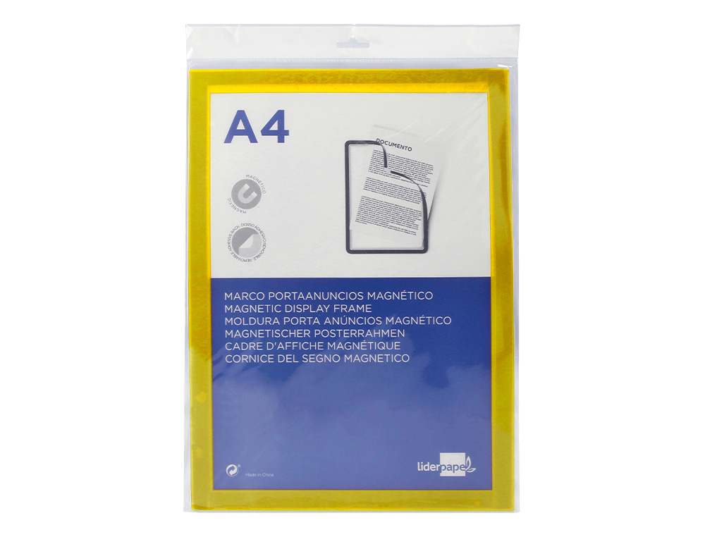CADRE AFFICHAGE LIDERPAPEL MURAL MAGNETIQUE A4 DOS       ADHESIF REPOSITIONNABLE       COLORIS JAUNE