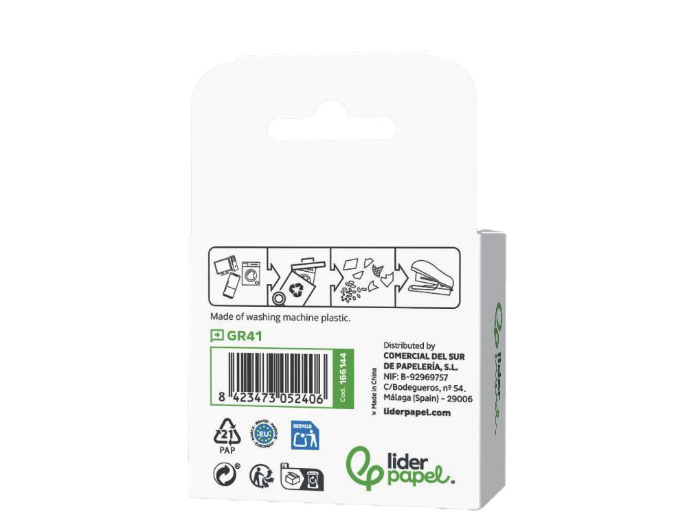 MINI AGRAFEUSE LIDERPAPEL ECOUSE CAPACITE 12 FEUILLES   100% PLASTIQUE RECYCLE BOITE  DE 1000 AGRAFES INCLUSE