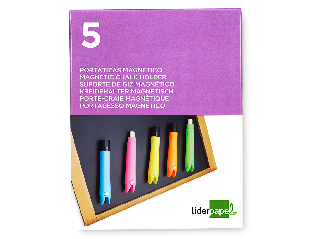 PORTE-CRAIE LIDERPAPEL EN PLASTIQUE MAGNETIQUE PACK DE  5 COLORIS ASSORTIS