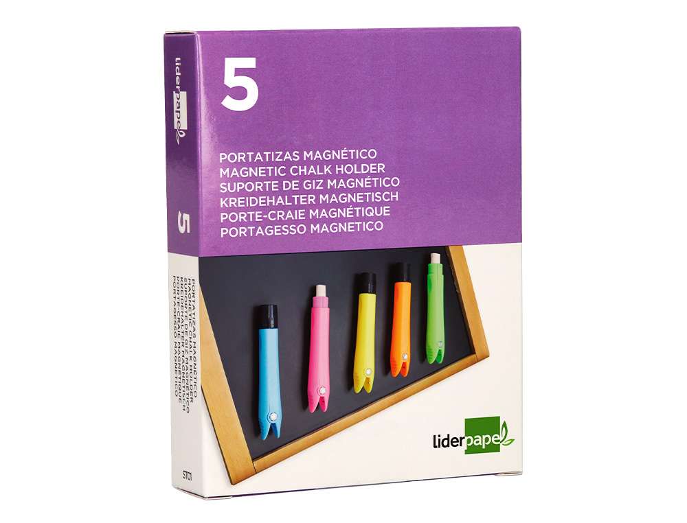 PORTE-CRAIE LIDERPAPEL EN PLASTIQUE MAGNETIQUE PACK DE  5 COLORIS ASSORTIS