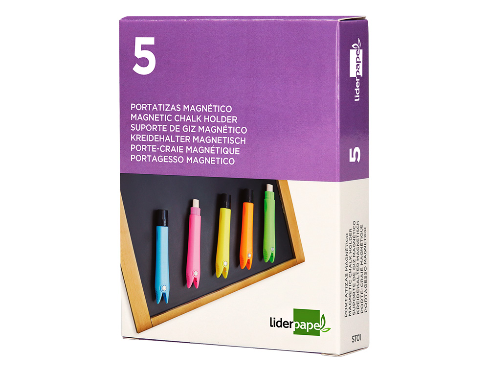 PORTE-CRAIE LIDERPAPEL EN PLASTIQUE MAGNETIQUE PACK DE  5 COLORIS ASSORTIS