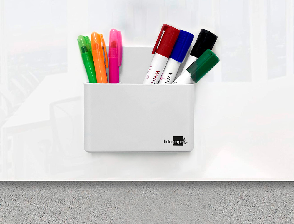 POT A CRAYONS LIDERPAPEL PLASTIQUE MAGNETIQUE          125X75X40 MM BLANC