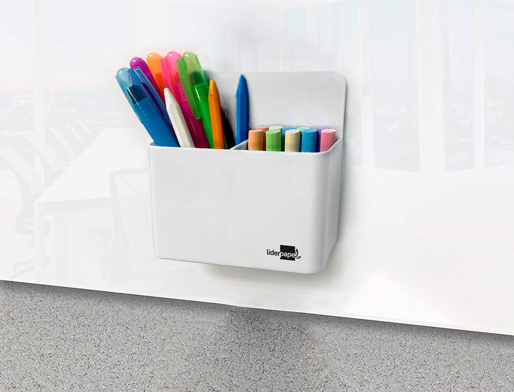 POT A CRAYONS LIDERPAPEL PLASTIQUE MAGNETIQUE          125X75X40 MM BLANC