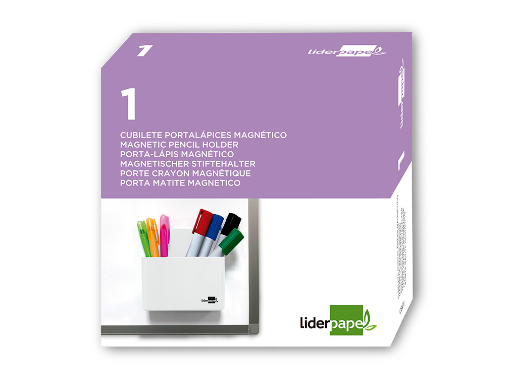 POT A CRAYONS LIDERPAPEL PLASTIQUE MAGNETIQUE          125X75X40 MM BLANC
