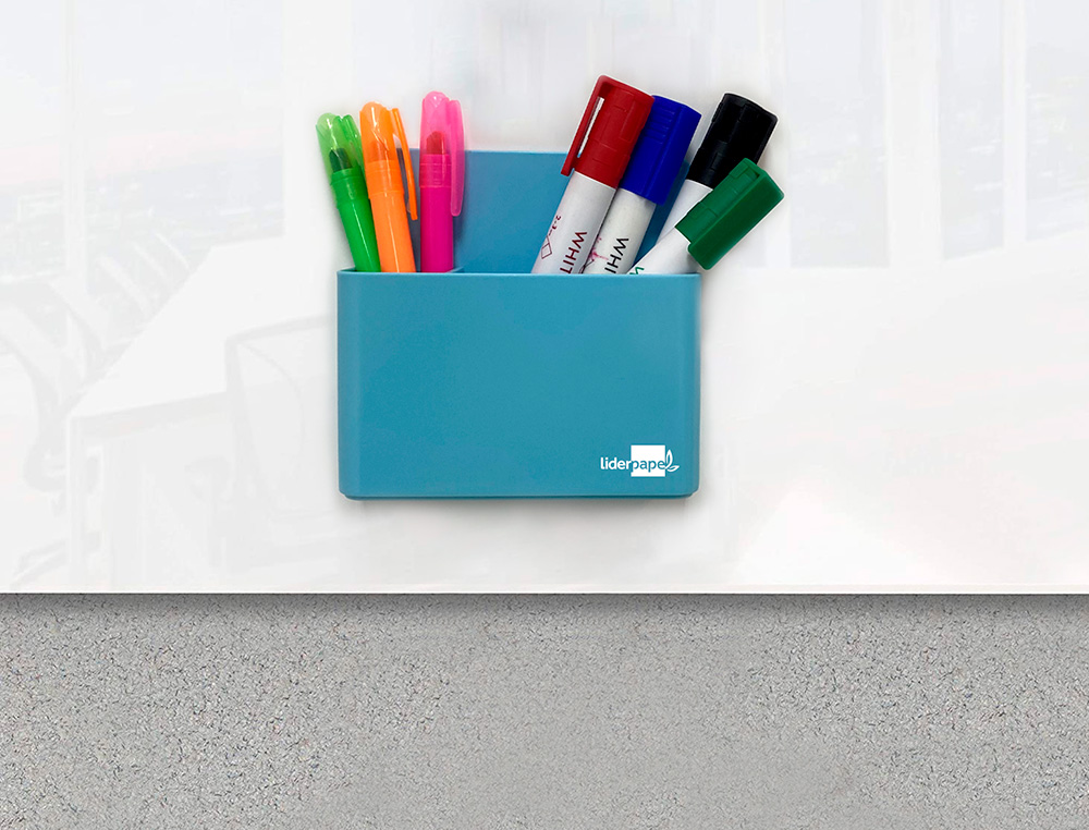 POT A CRAYONS LIDERPAPEL PLASTIQUE MAGNETIQUE          125X75X40 MM BLEU