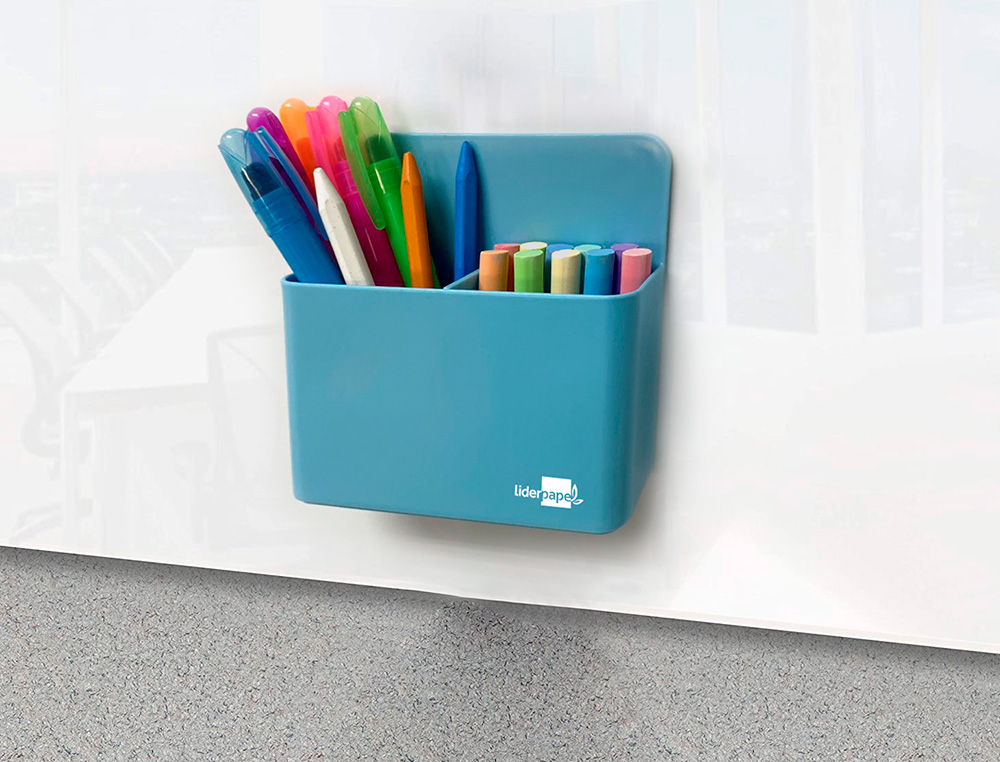 POT A CRAYONS LIDERPAPEL PLASTIQUE MAGNETIQUE          125X75X40 MM BLEU
