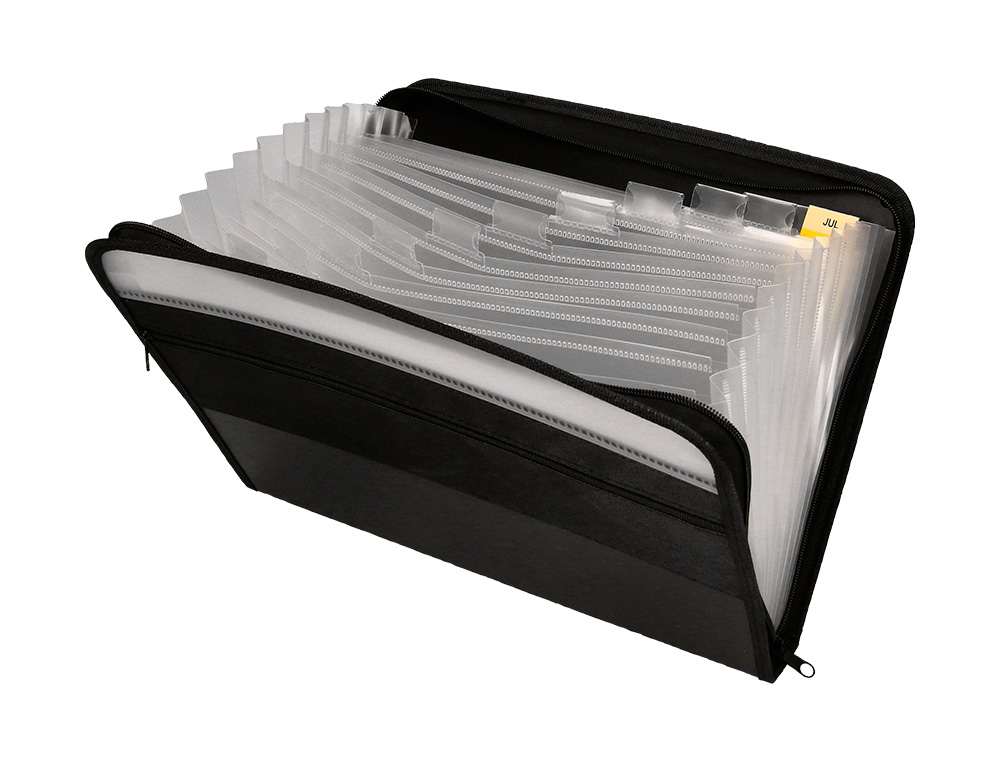 TRIEUR LIDERPAPEL 13 COMPARTIMENTS POLYPRO A4      FERMETURE ECLAIR COLORIS NOIR