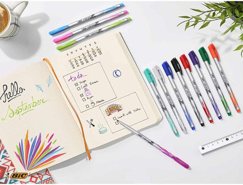 FEUTRE D'ECRITURE BIC INTENSITY POINTE MEDIUM PACK  SEMI DURABLE DE 12 UNITES     COLORIS ASSORTIS
