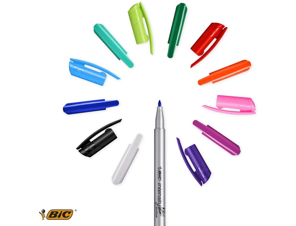 FEUTRE D'ECRITURE BIC INTENSITY POINTE MEDIUM PACK  SEMI DURABLE DE 12 UNITES     COLORIS ASSORTIS