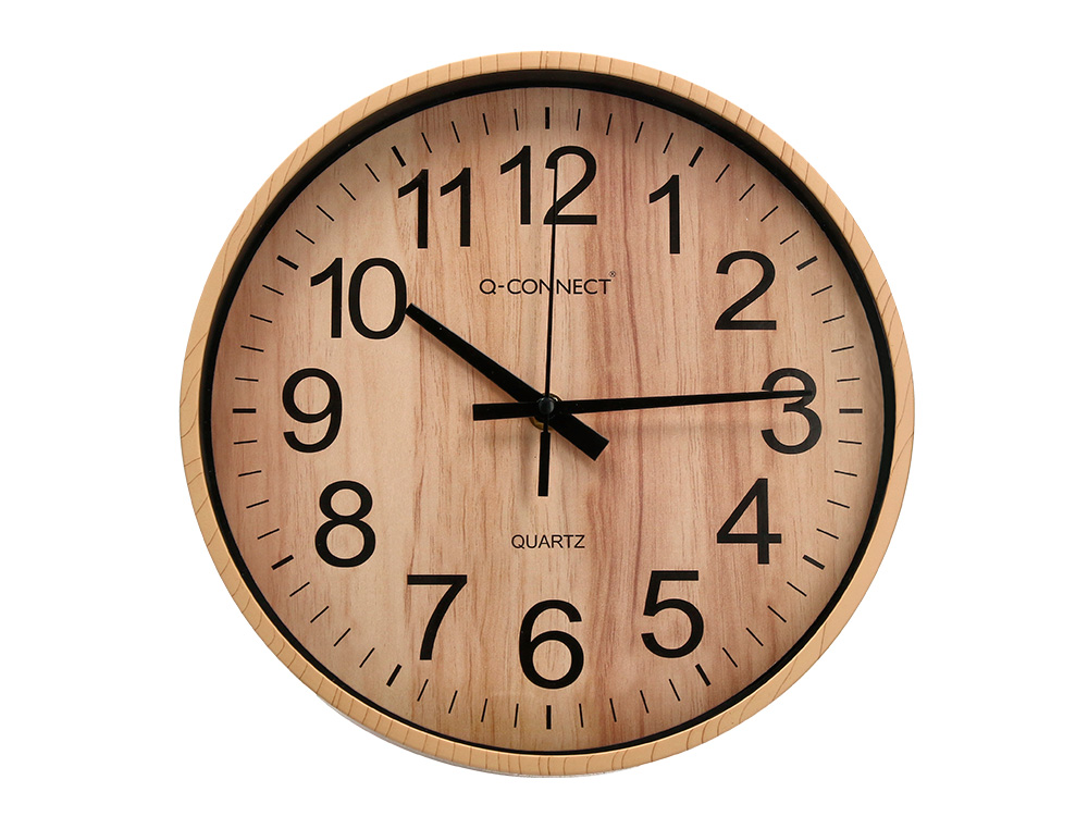 HORLOGE Q-CONNECT MURALE PLASTIQUE RONDE DIAMETRE 25,7CM MECANISME SILENCIEUX COLORIS BOIS NATUREL