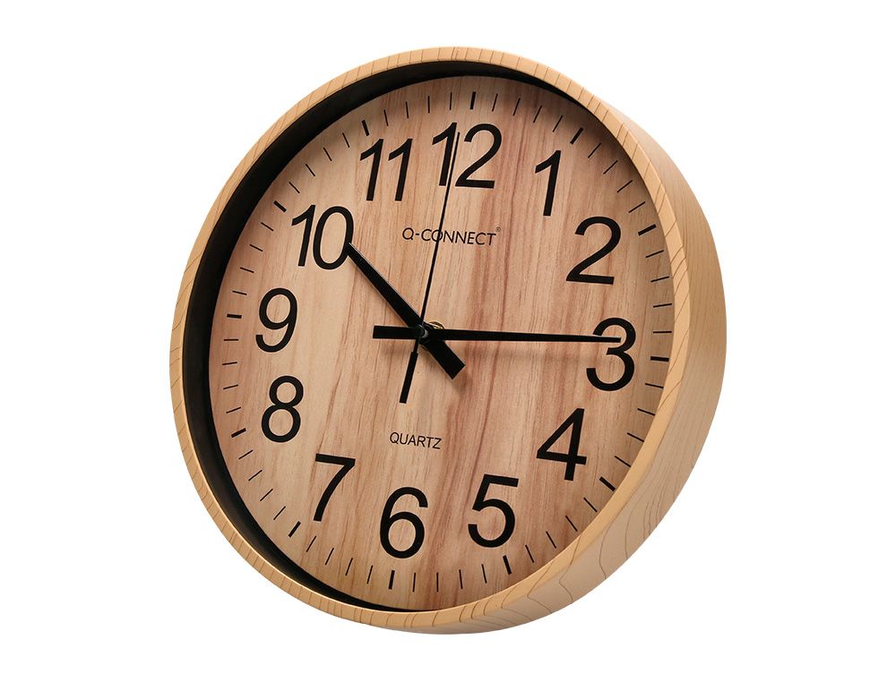 HORLOGE Q-CONNECT MURALE PLASTIQUE RONDE DIAMETRE 25,7CM MECANISME SILENCIEUX COLORIS BOIS NATUREL