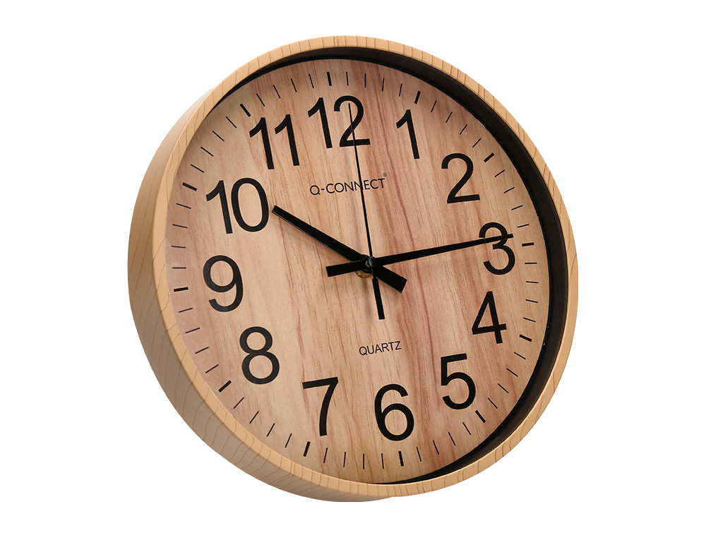 HORLOGE Q-CONNECT MURALE PLASTIQUE RONDE DIAMETRE 25,7CM MECANISME SILENCIEUX COLORIS BOIS NATUREL