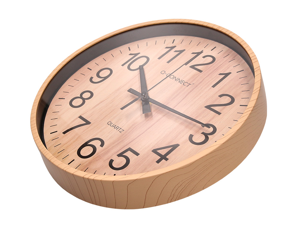 HORLOGE Q-CONNECT MURALE PLASTIQUE RONDE DIAMETRE 25,7CM MECANISME SILENCIEUX COLORIS BOIS NATUREL