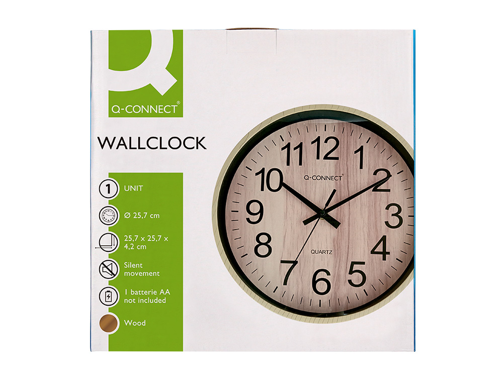 HORLOGE Q-CONNECT MURALE PLASTIQUE RONDE DIAMETRE 25,7CM MECANISME SILENCIEUX COLORIS BOIS NATUREL