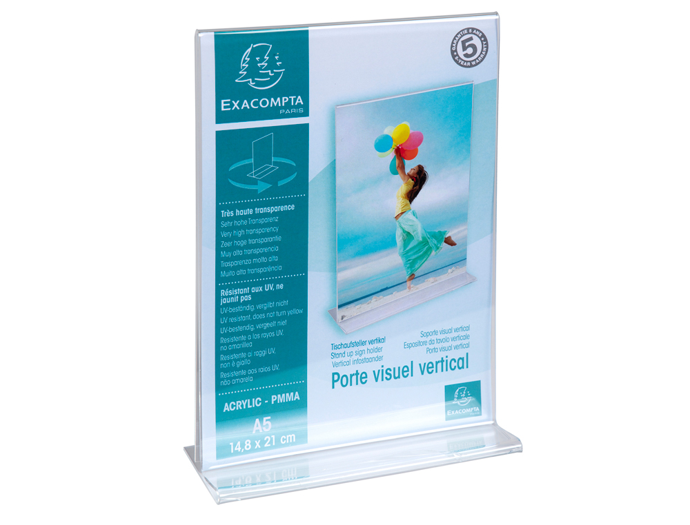 PORTE-VISUEL EXACOMPTA ACRYLIQUE DROIT VERTICAL A5   COLORIS CRISTAL