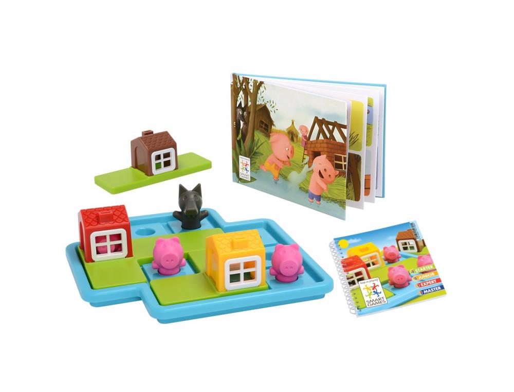 JEU INTERDACTA LES 3 PETITS COCHONS 1 PLATEAU + 3 MAISONS + 3 COCHONS + 1 LOUP + 1      LIVRET + 1 LIVRE AVEC LE