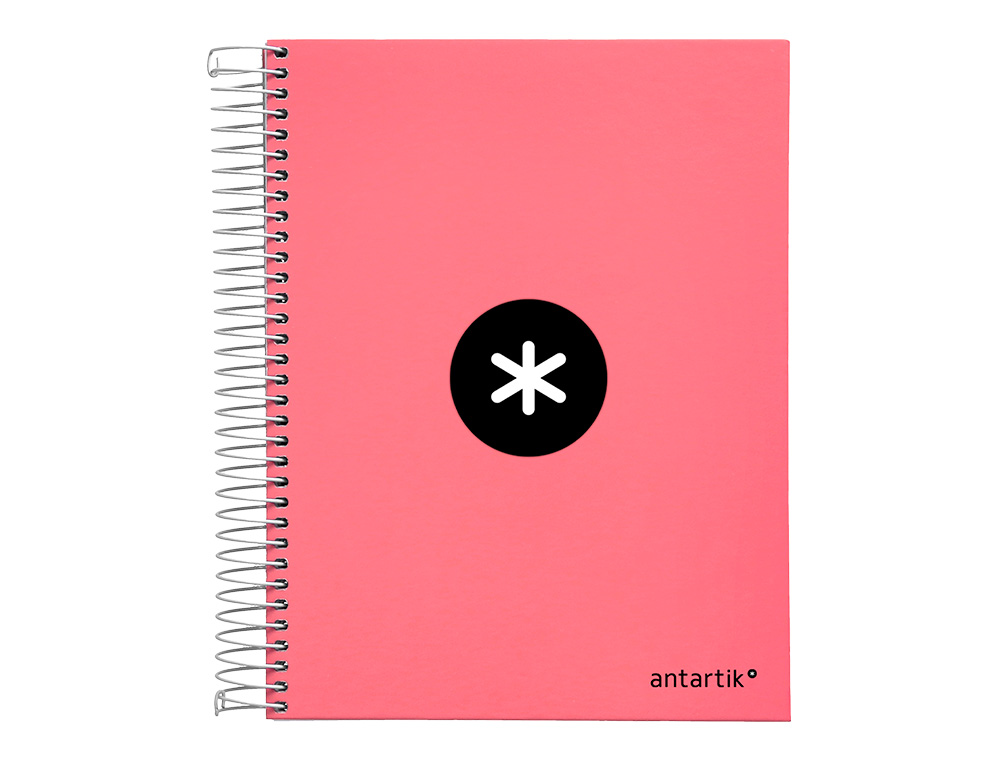 CAHIER SPIRALE ANTARTIK A5 240P 90G REMBORDE QUADRILLAGE 5MM MICROPERFORE 5 BANDES 6   TROUS COLORIS CORAIL