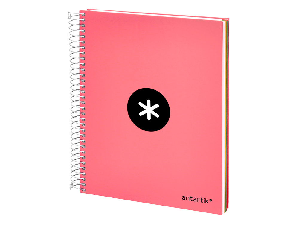 CAHIER SPIRALE ANTARTIK A5 240P 90G REMBORDE QUADRILLAGE 5MM MICROPERFORE 5 BANDES 6   TROUS COLORIS CORAIL