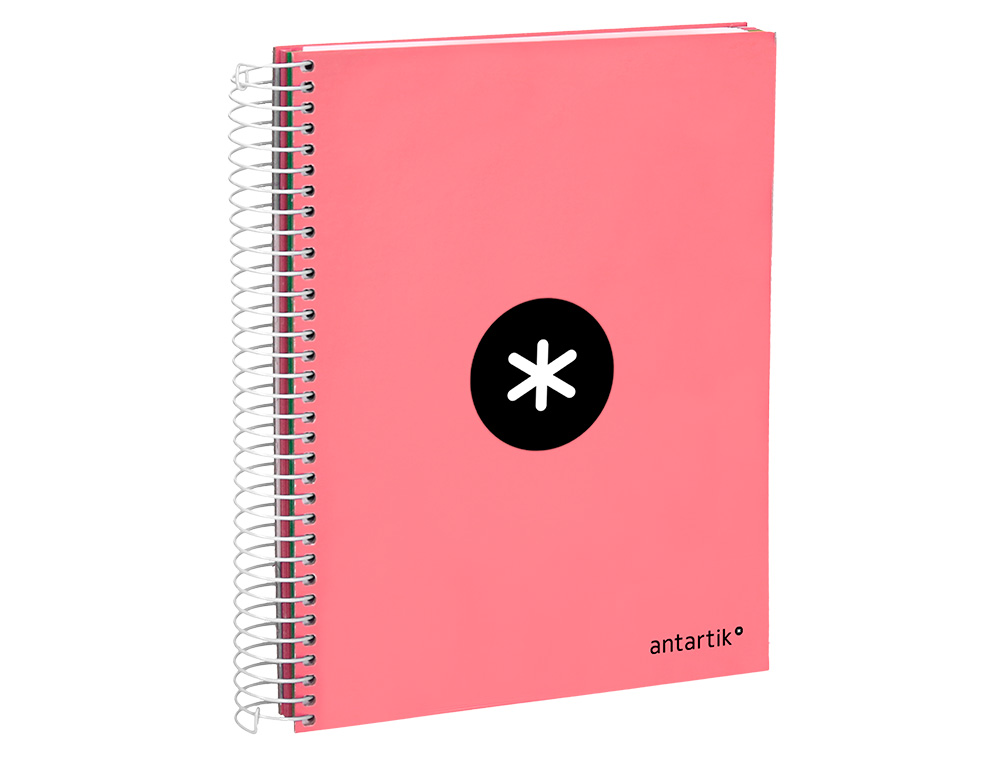 CAHIER SPIRALE ANTARTIK A5 240P 90G REMBORDE QUADRILLAGE 5MM MICROPERFORE 5 BANDES 6   TROUS COLORIS CORAIL