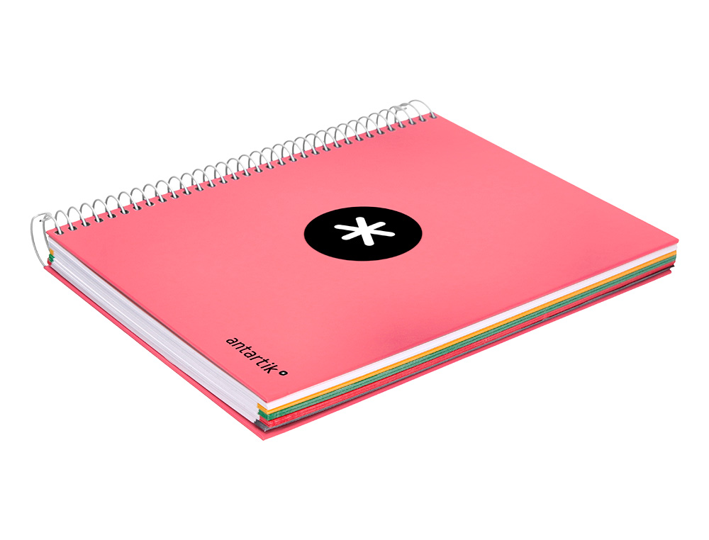 CAHIER SPIRALE ANTARTIK A5 240P 90G REMBORDE QUADRILLAGE 5MM MICROPERFORE 5 BANDES 6   TROUS COLORIS CORAIL