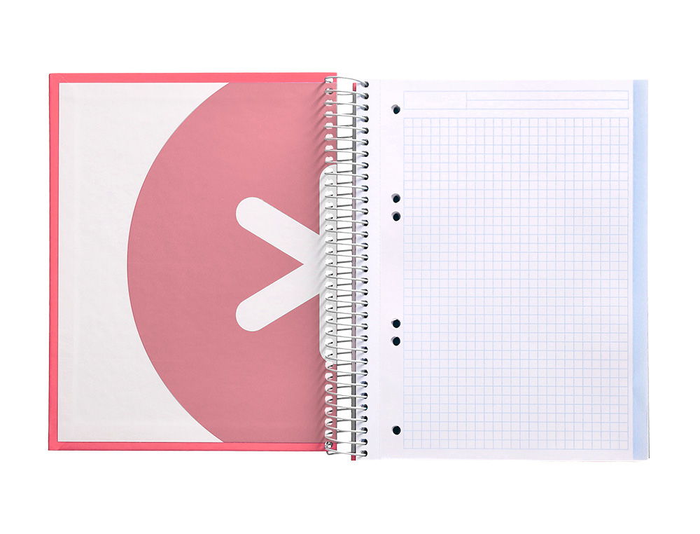 CAHIER SPIRALE ANTARTIK A5 240P 90G REMBORDE QUADRILLAGE 5MM MICROPERFORE 5 BANDES 6   TROUS COLORIS CORAIL