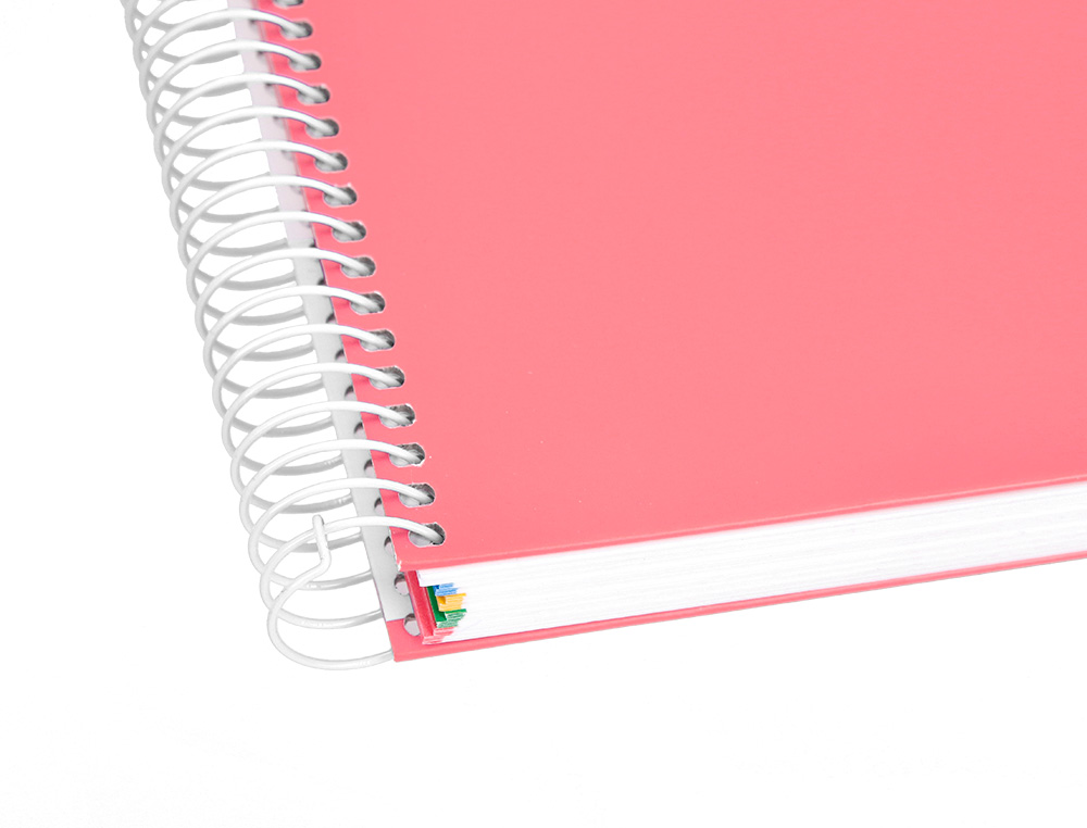 CAHIER SPIRALE ANTARTIK A5 240P 90G REMBORDE QUADRILLAGE 5MM MICROPERFORE 5 BANDES 6   TROUS COLORIS CORAIL