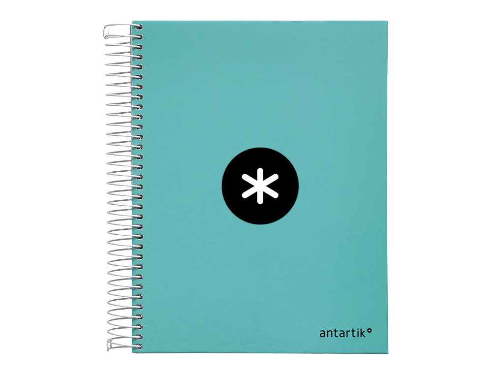 CAHIER SPIRALE ANTARTIK A5 240P 90G REMBORDE QUADRILLAGE 5MM MICROPERFORE 5 BANDES 6   TROUS COLORIS MENTHE