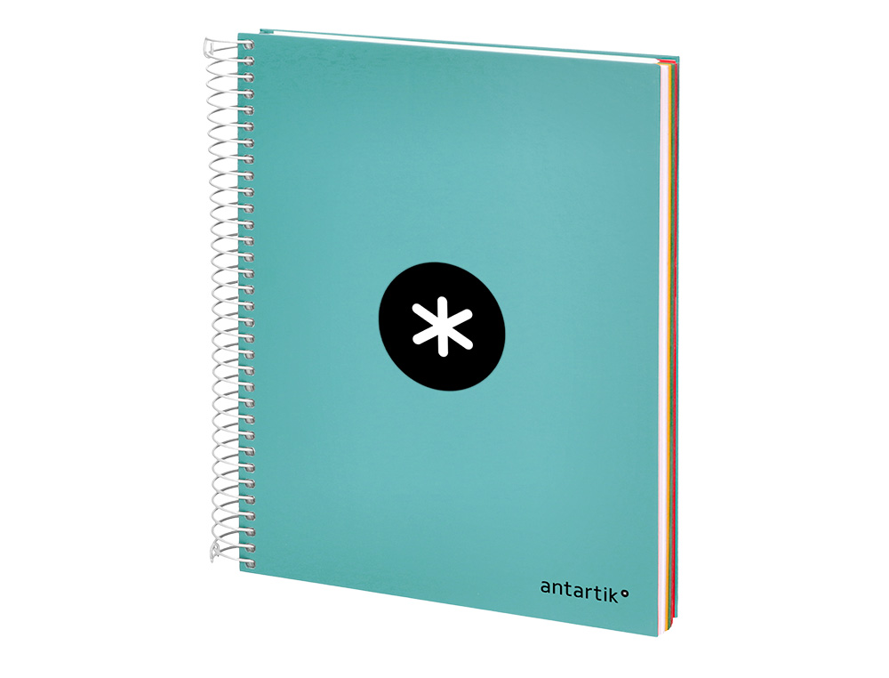 CAHIER SPIRALE ANTARTIK A5 240P 90G REMBORDE QUADRILLAGE 5MM MICROPERFORE 5 BANDES 6   TROUS COLORIS MENTHE