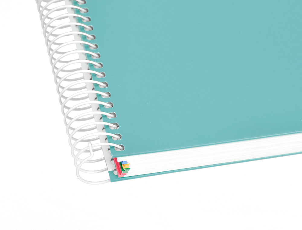 CAHIER SPIRALE ANTARTIK A5 240P 90G REMBORDE QUADRILLAGE 5MM MICROPERFORE 5 BANDES 6   TROUS COLORIS MENTHE
