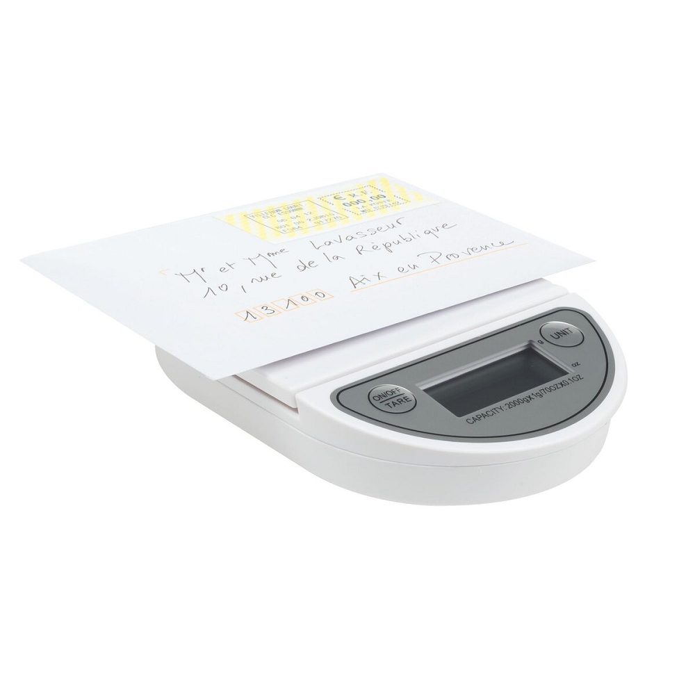 PSE-LETTRES MAULOVAL LECTRONIQUE  PILE 2KG PILE CR2032 FOURNIE DIAMTRE PLATEAU 120MM DIMENSIONS 180X120X30MM BLANC
