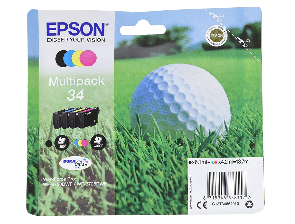 CARTOUCHE EPSON PACK N34 XL JET D'ENCRE COULEUR NOIR/CYAN/MAGENTA/JAUNE HAUTE CAPACIT 1250P
