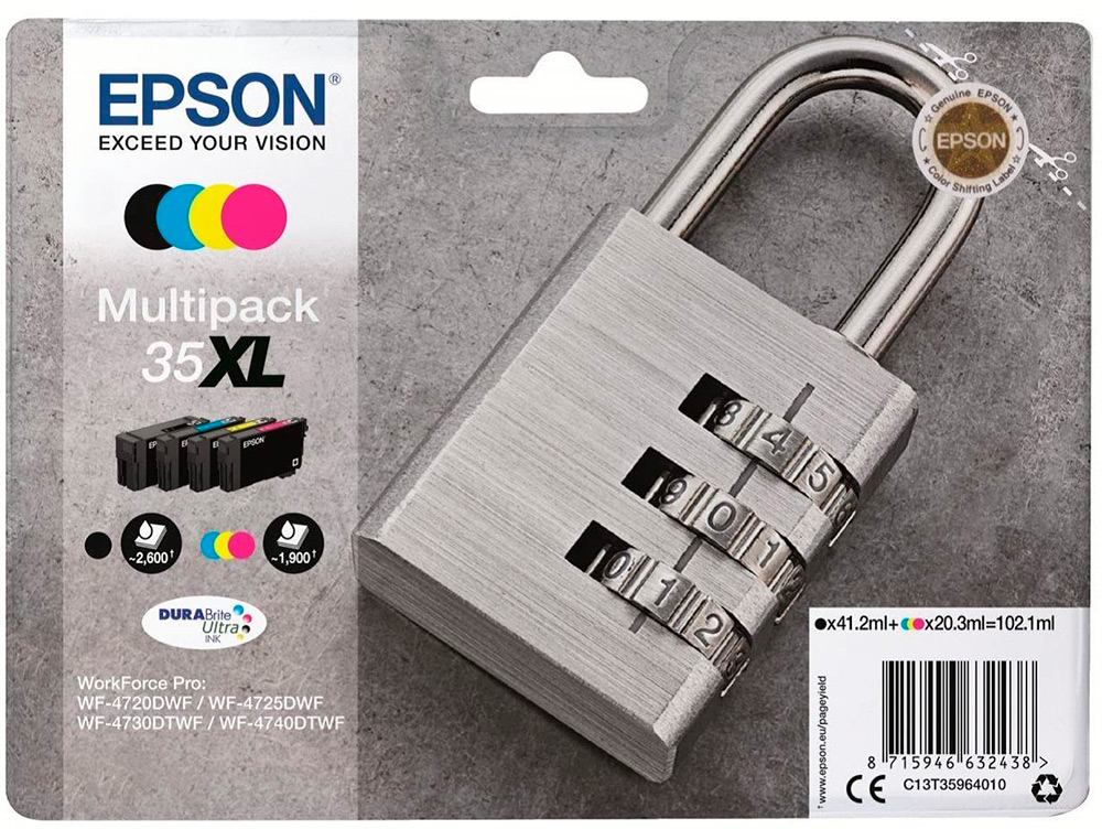 CARTOUCHE EPSON JET D'ENCRE 35XL DURABRITE CADENAS COLORIS NOIR JAUNE CYAN MAGENTA MULTIPACK 4 UNITS