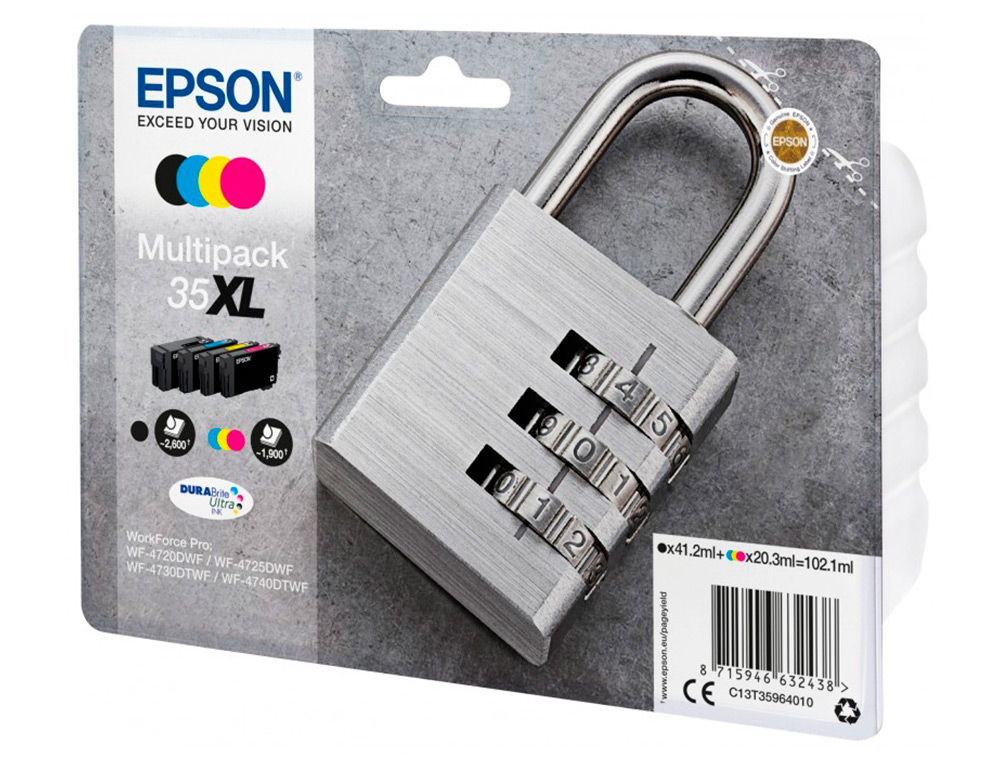 CARTOUCHE EPSON JET D'ENCRE 35XL DURABRITE CADENAS COLORIS NOIR JAUNE CYAN MAGENTA MULTIPACK 4 UNITS