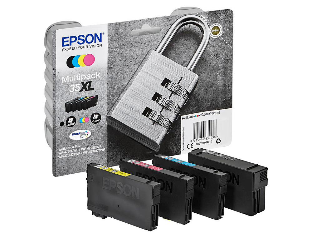 CARTOUCHE EPSON JET D'ENCRE 35XL DURABRITE CADENAS COLORIS NOIR JAUNE CYAN MAGENTA MULTIPACK 4 UNITS