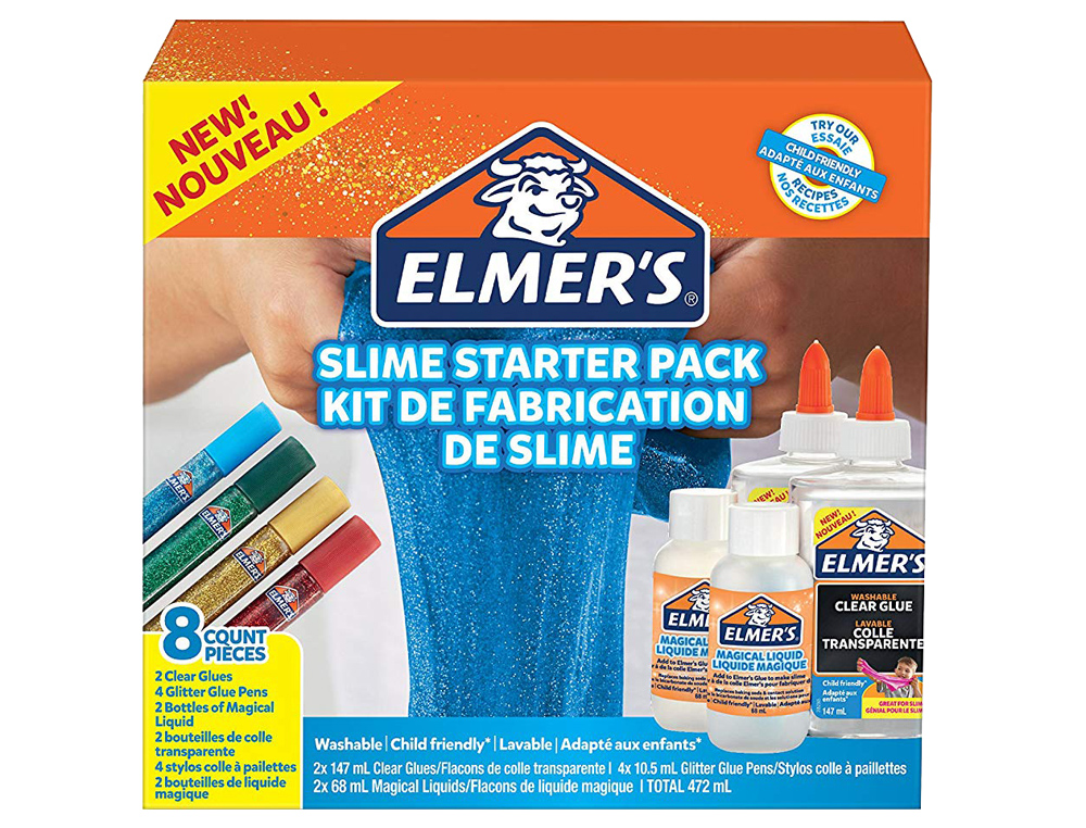 KIT STARTER ELMERS FABRICATION SLIME COLOR 2 FLACONS DE COLLE 5 GLITTERS 2 LIQUIDES MAGIQUES