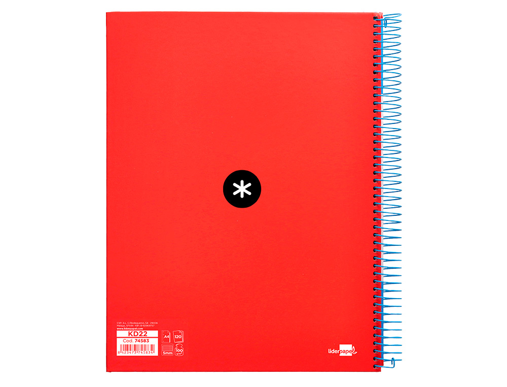 CAHIER SPIRALE ANTARTIK A4 240P 90G COUVERTURE REMBORDEE QUADRILLAGE 5MM 4 TROUS       COIL-LOCK COLORIS ROUGE